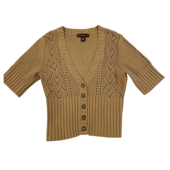 Boho 70's Inspired Bandolino Ribbed Knit Light Brown Cardigan Size M - Picture 1 of 7